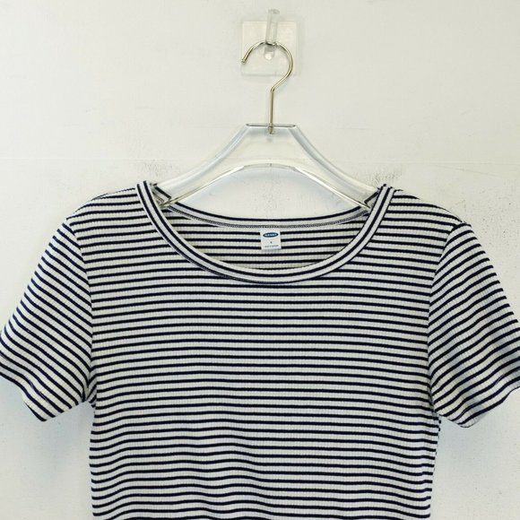 OLD NAVY Women's Navy Blue White Top Blouse SMALL Stretch Striped Short Sleeve - Picture 4 of 8
